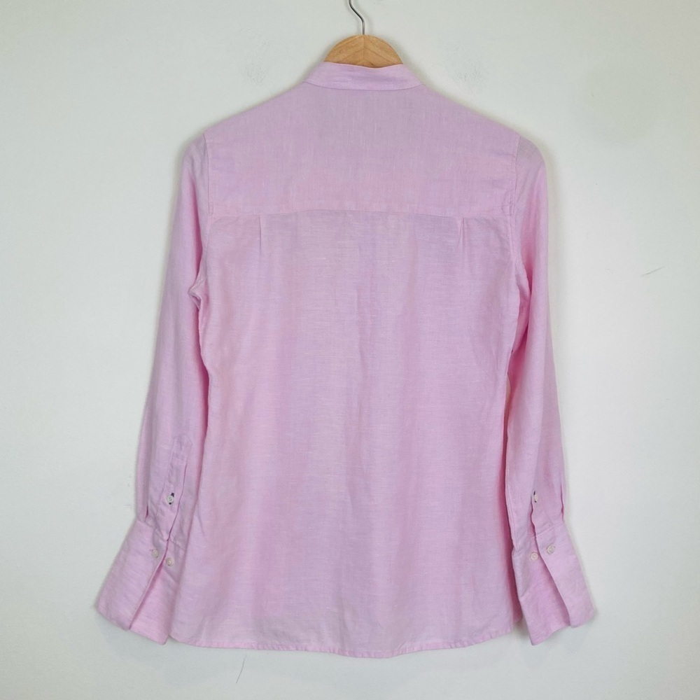 Clarigde & King linen pastel pink pleated mandarin collar button front top. S - Picture 5 of 6
